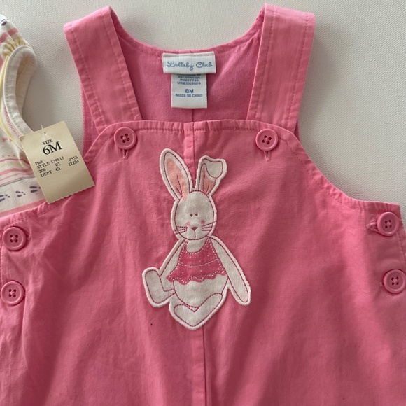 Lullaby Club 6 Months Baby Girl Pink Bunny Overalls Bodysuit Set Outfit Spring - Picture 2 of 6